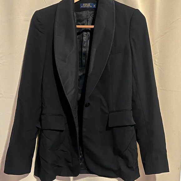 Polo Ralph Lauren Women's Black Blazer Jacket Tuxedo Size 6 Wool Made in Italy - Picture 1 of 4